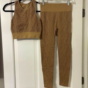 Two-piece Brown Snake print workout set, size M